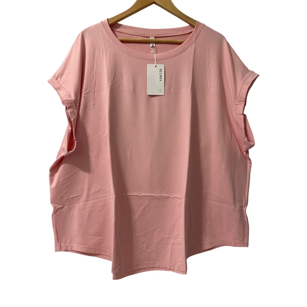 REORIA T-Shirt Women 2XL Pink New Relaxed Fit Cap Sleeve Crew Neck Solid Top